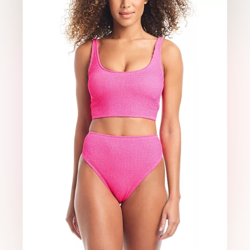 Bar Iii Women's Textured 2 Piece Bikini Set Pink Swimwear Size L